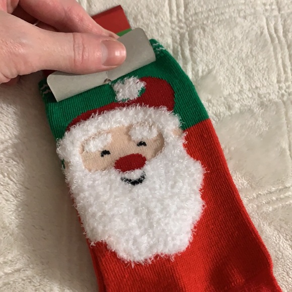 Santa Clause fluffy bearded Santa Christmas socks red stripe trim gold belt - Picture 3 of 11